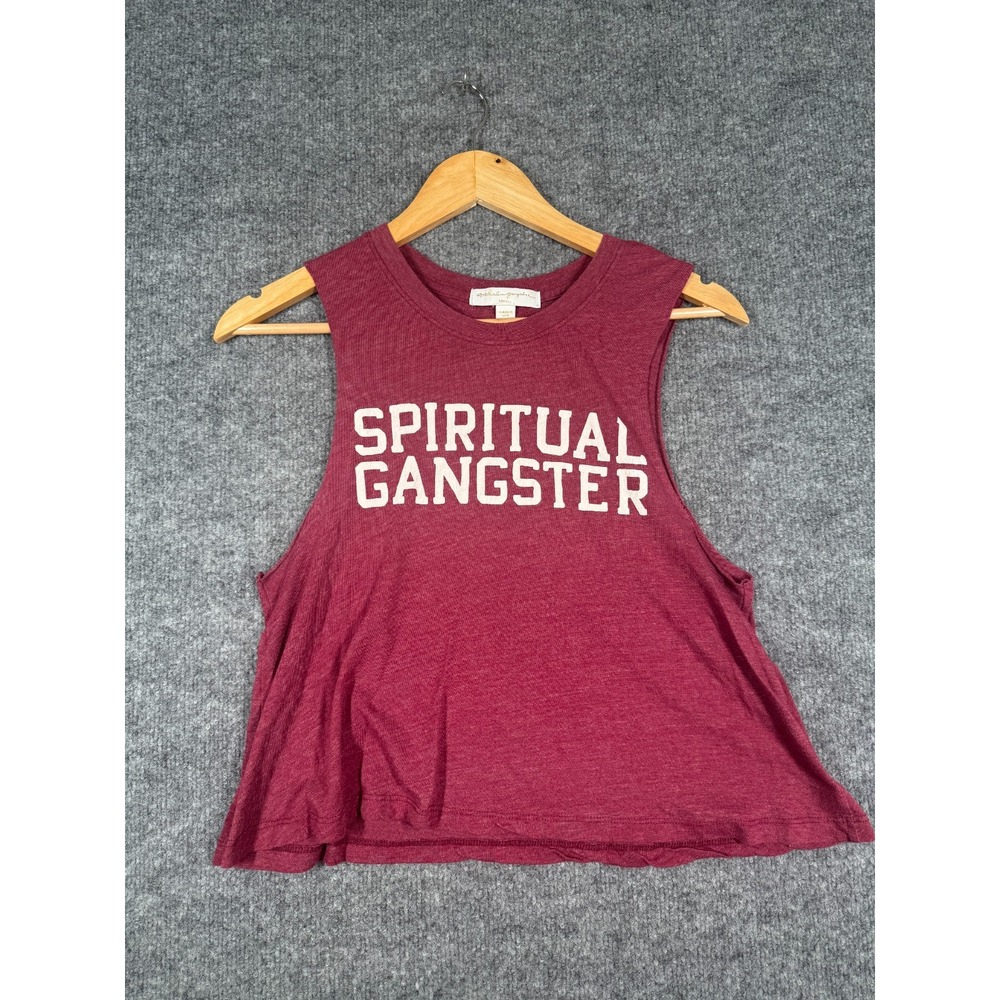 Spiritual Gangster Crop Tank Top Womens XS Red Varsity Graphic Logo Sleeveless